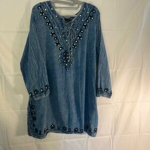 Blue Embellished Tunic Top Riviera Sun retro 70’s. Size 2X
